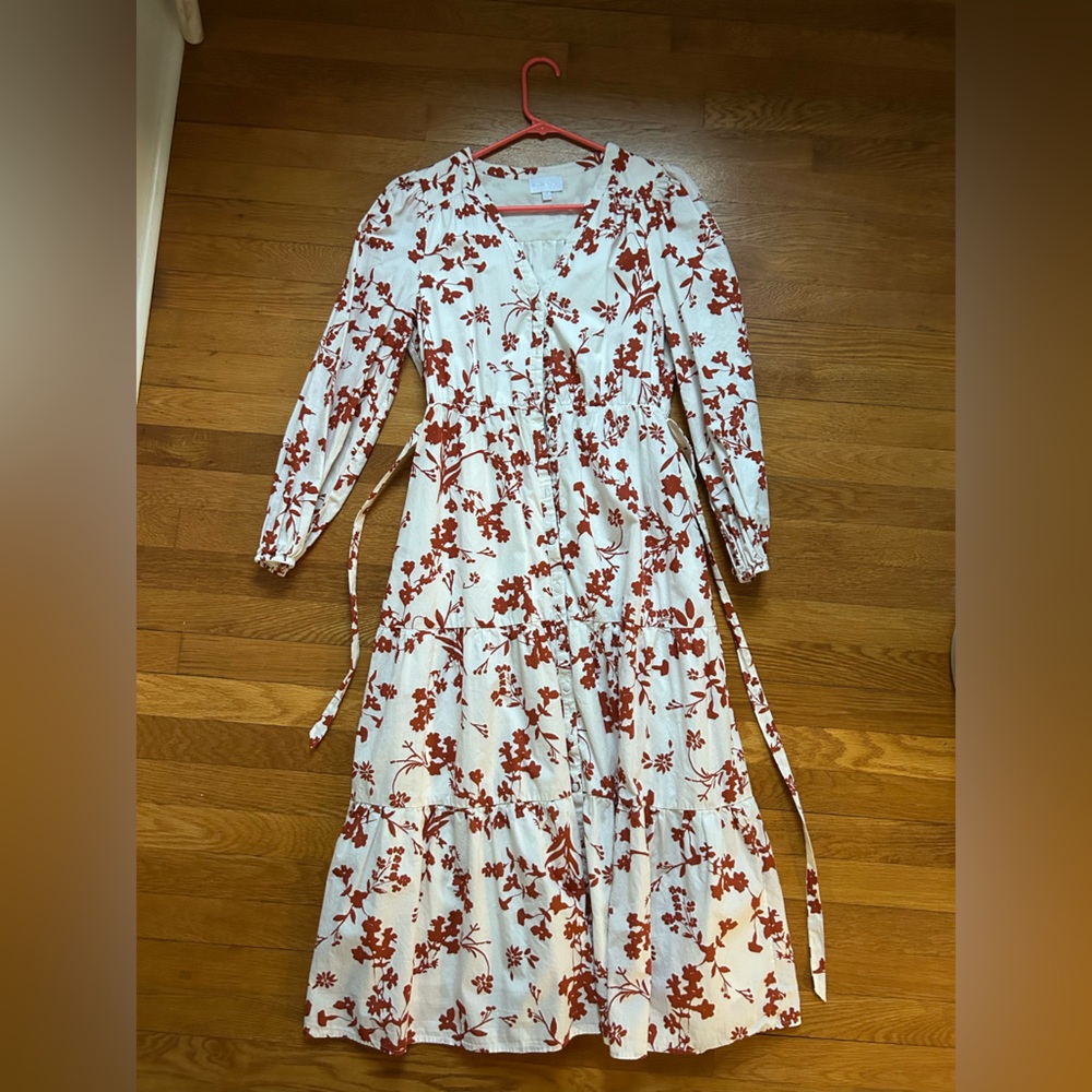 Baltic Born Tiered Midi Shirtdress Rust Floral Medium